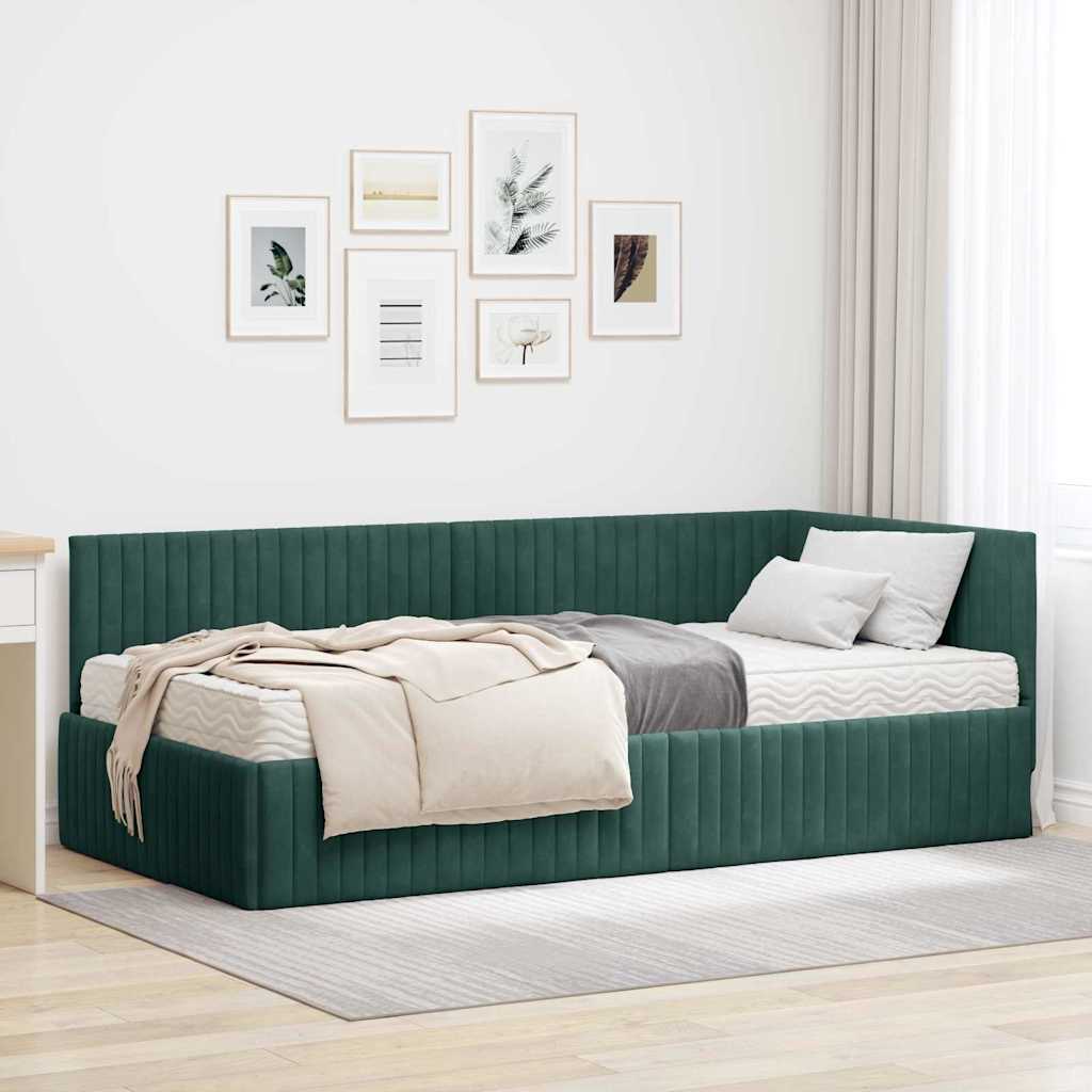 vidaXL Hoekbedframe met Matras met hoofdeinde 2 pcs Blauw Fluweel