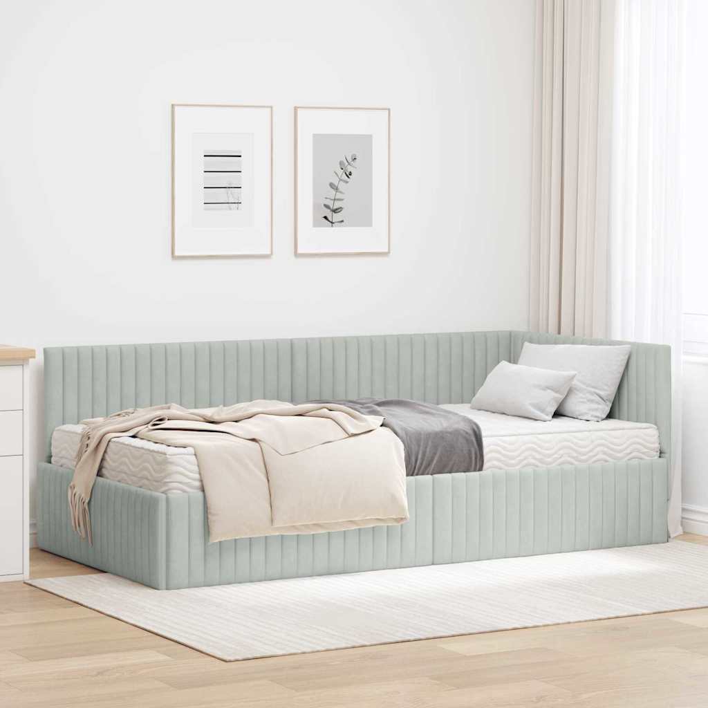 vidaXL Hoekbedframe met Matras met hoofdeinde 2 pcs Blauw Fluweel