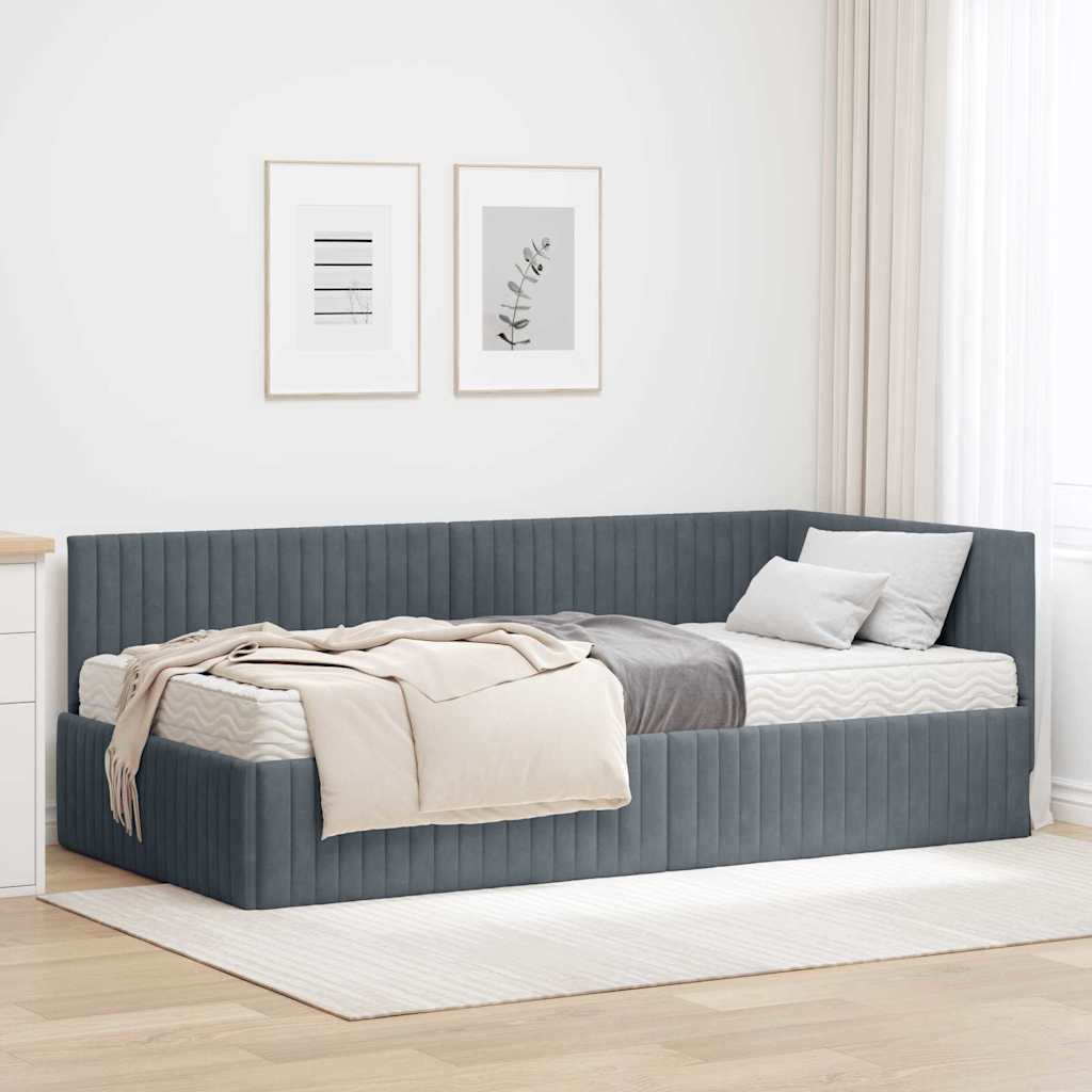 vidaXL Hoekbedframe met Matras met hoofdeinde 2 pcs Blauw Fluweel