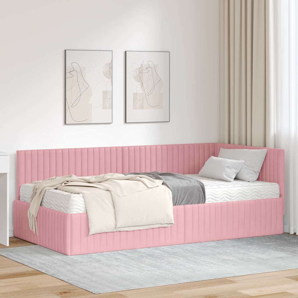 vidaXL Hoekbedframe met Matras met hoofdeinde 2 pcs Blauw Fluweel