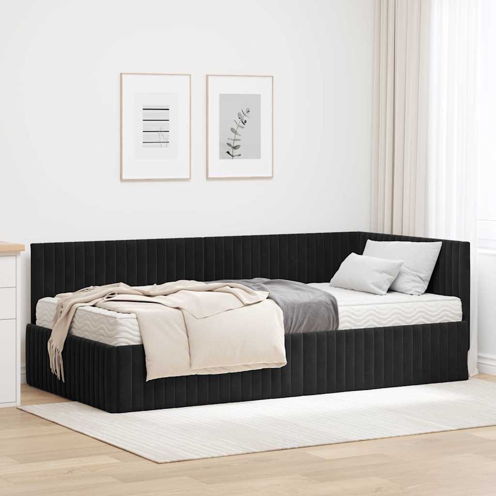 vidaXL Hoekbedframe met Matras met hoofdeinde 2 pcs Blauw Fluweel