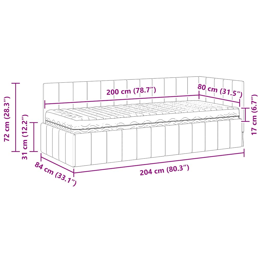 vidaXL Hoekbedframe met matras Blauw 80 x 200 cm Fluweel