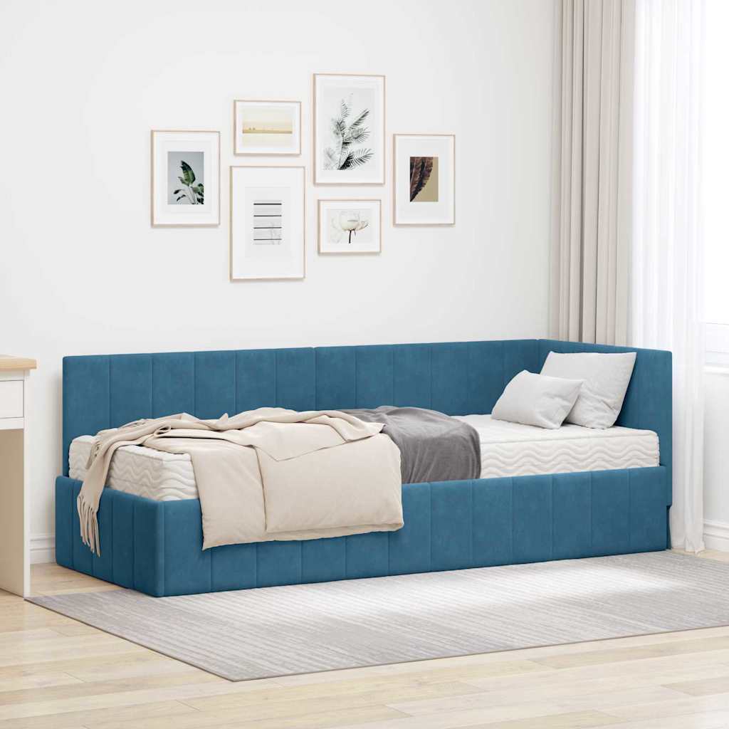 vidaXL Hoekbedframe met matras Blauw 80 x 200 cm Fluweel