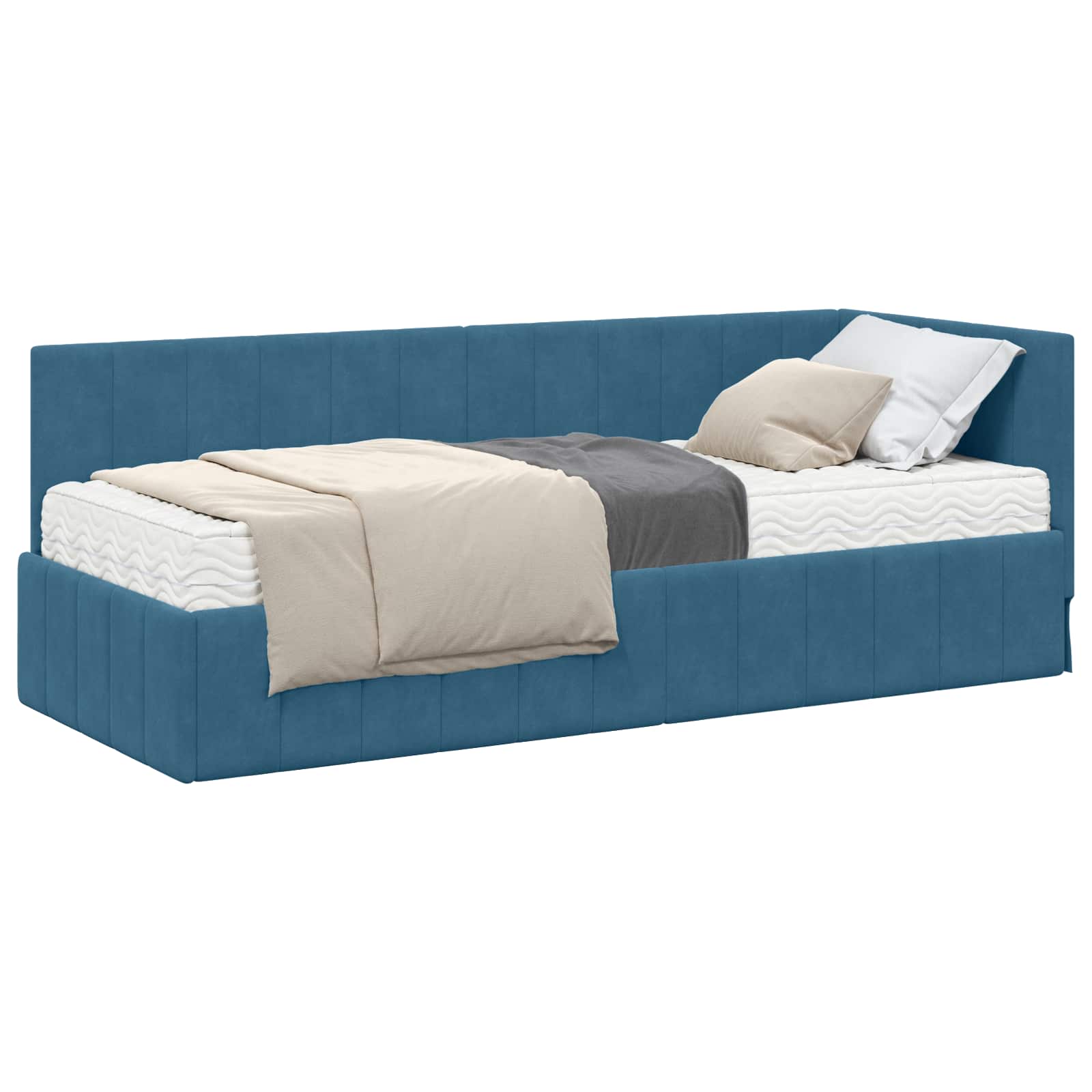 vidaXL Hoekbedframe met matras Blauw 80 x 200 cm Fluweel