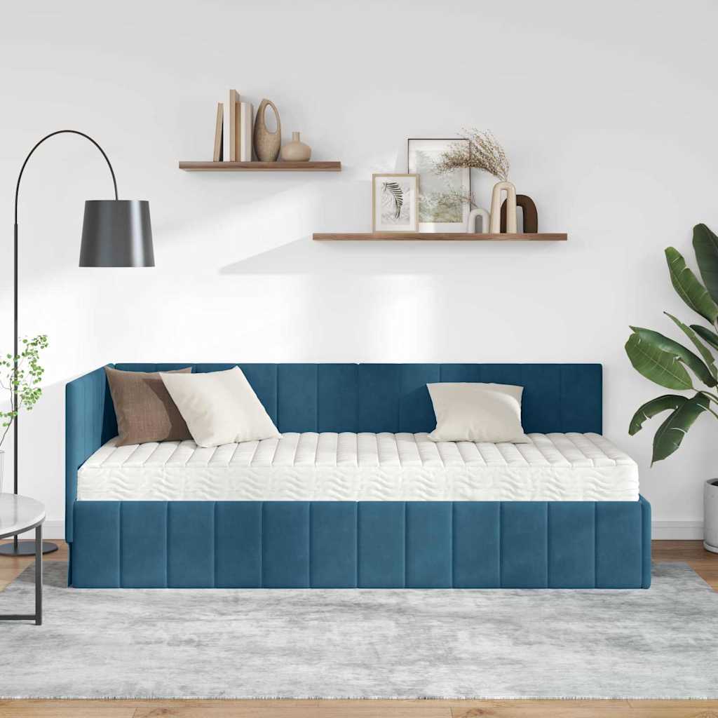 vidaXL Hoekbedframe met matras Blauw 80 x 200 cm Fluweel