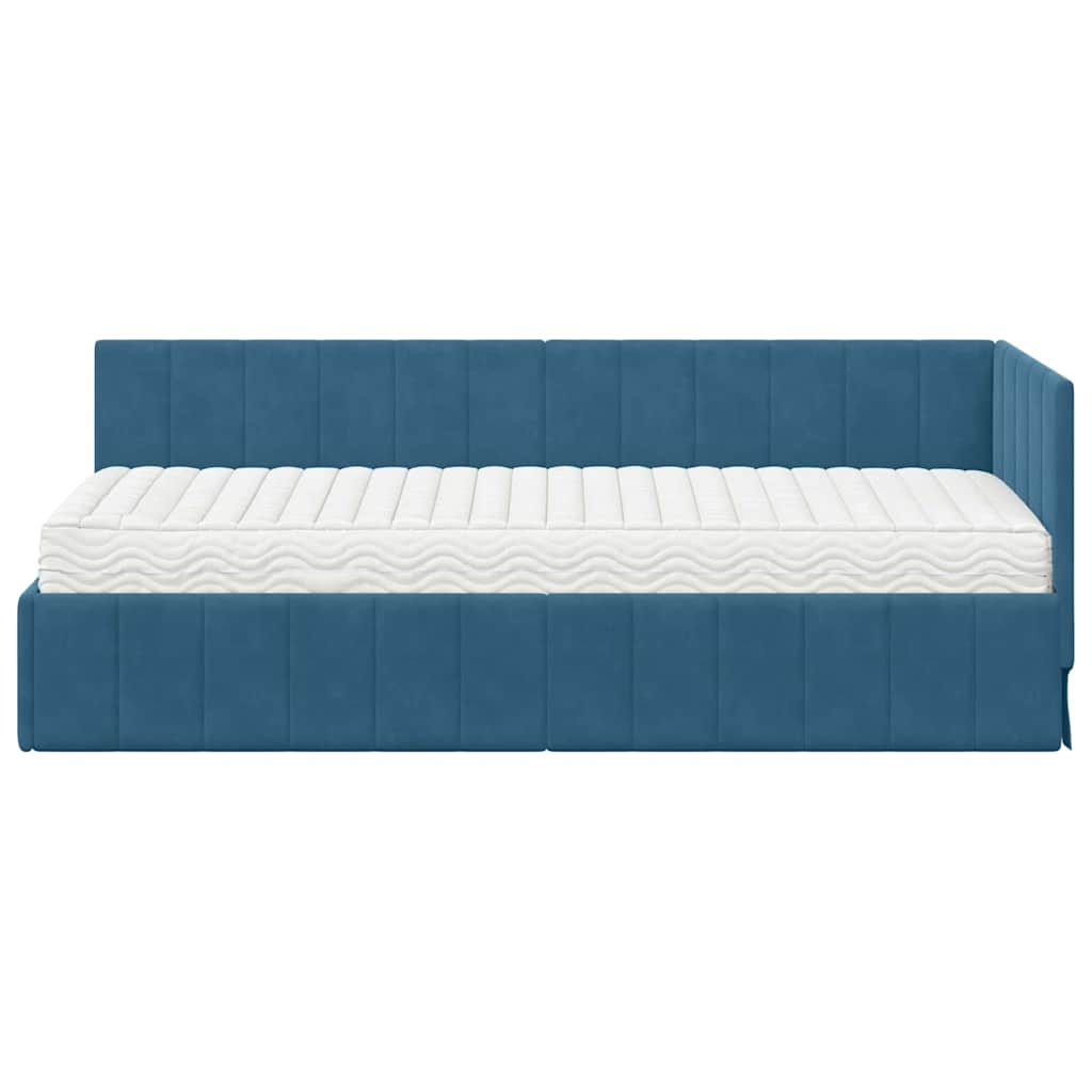 vidaXL Hoekbedframe met matras Blauw 80 x 200 cm Fluweel