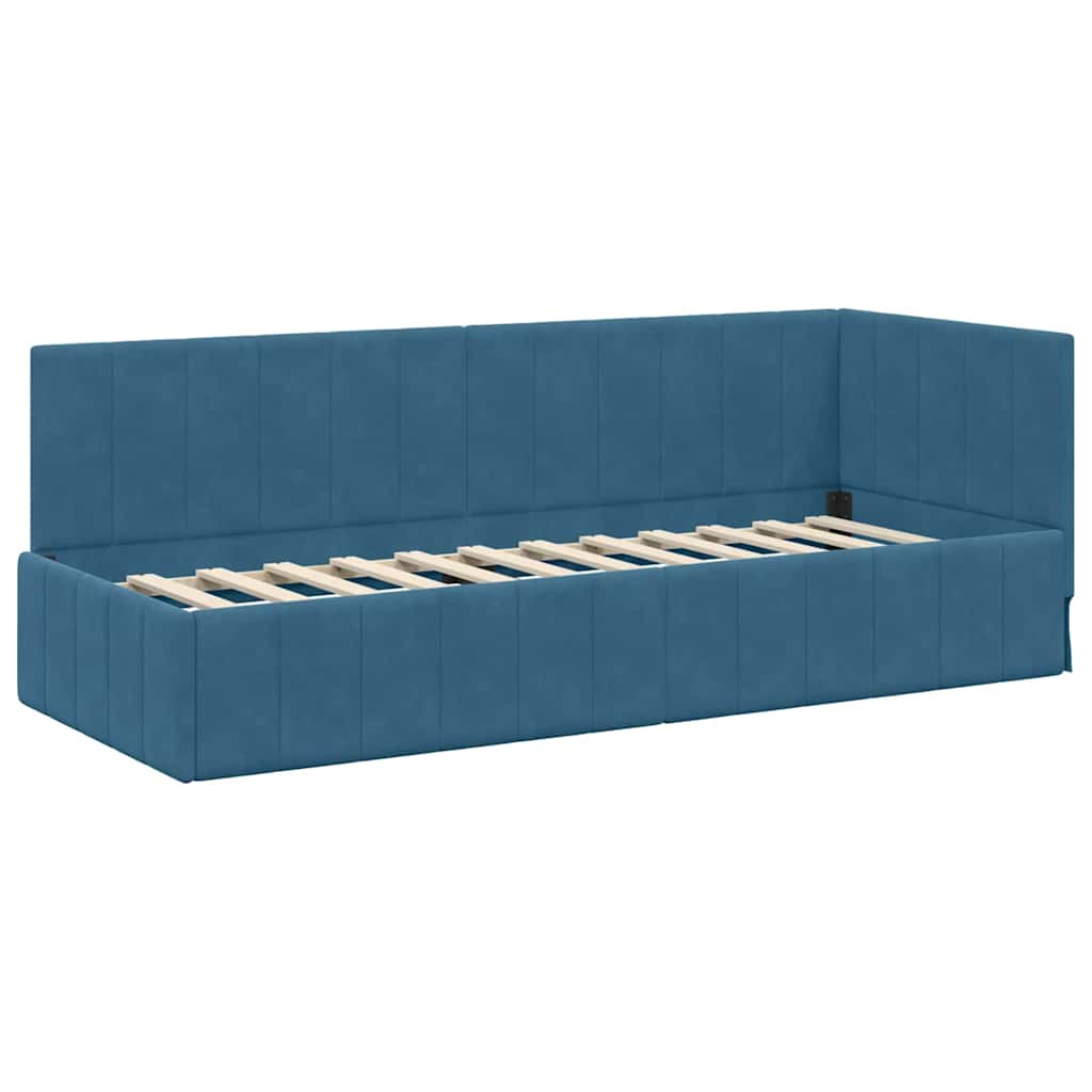vidaXL Hoekbedframe met matras Blauw 80 x 200 cm Fluweel