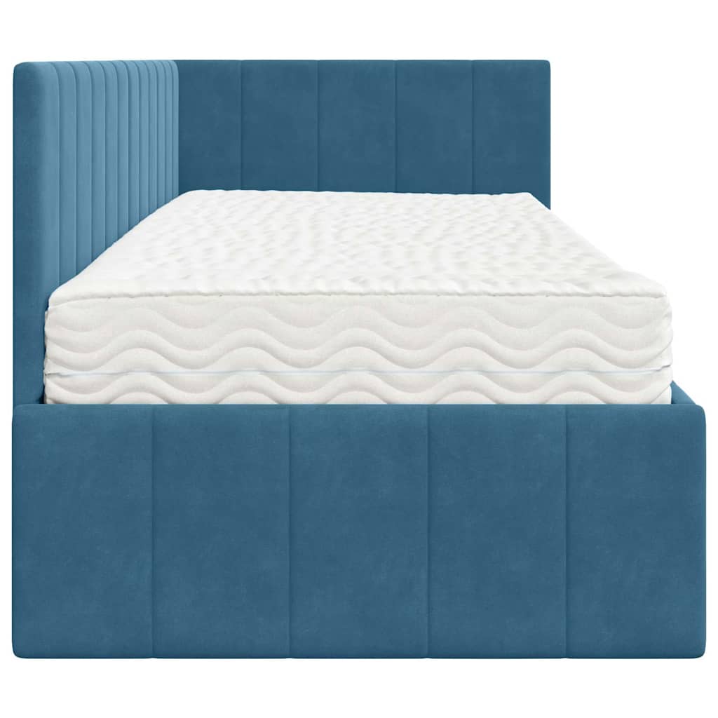 vidaXL Hoekbedframe met matras Blauw 80 x 200 cm Fluweel