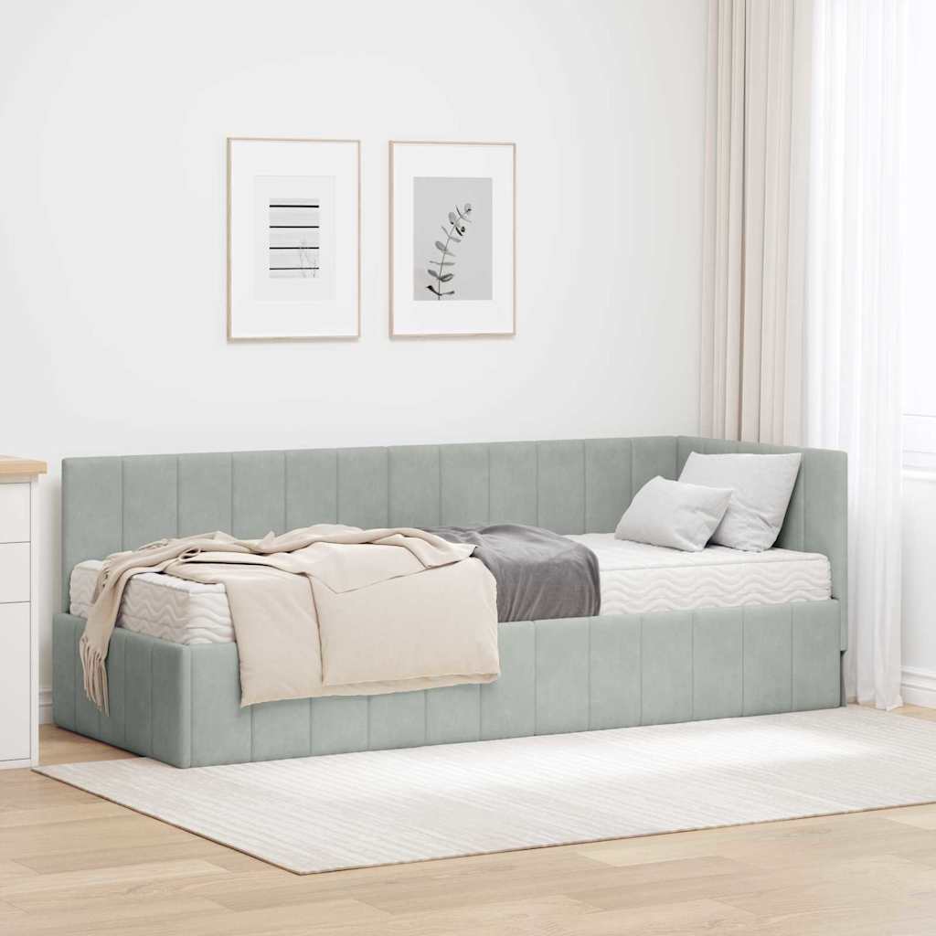 vidaXL Hoekbedframe met matras Blauw 80 x 200 cm Fluweel