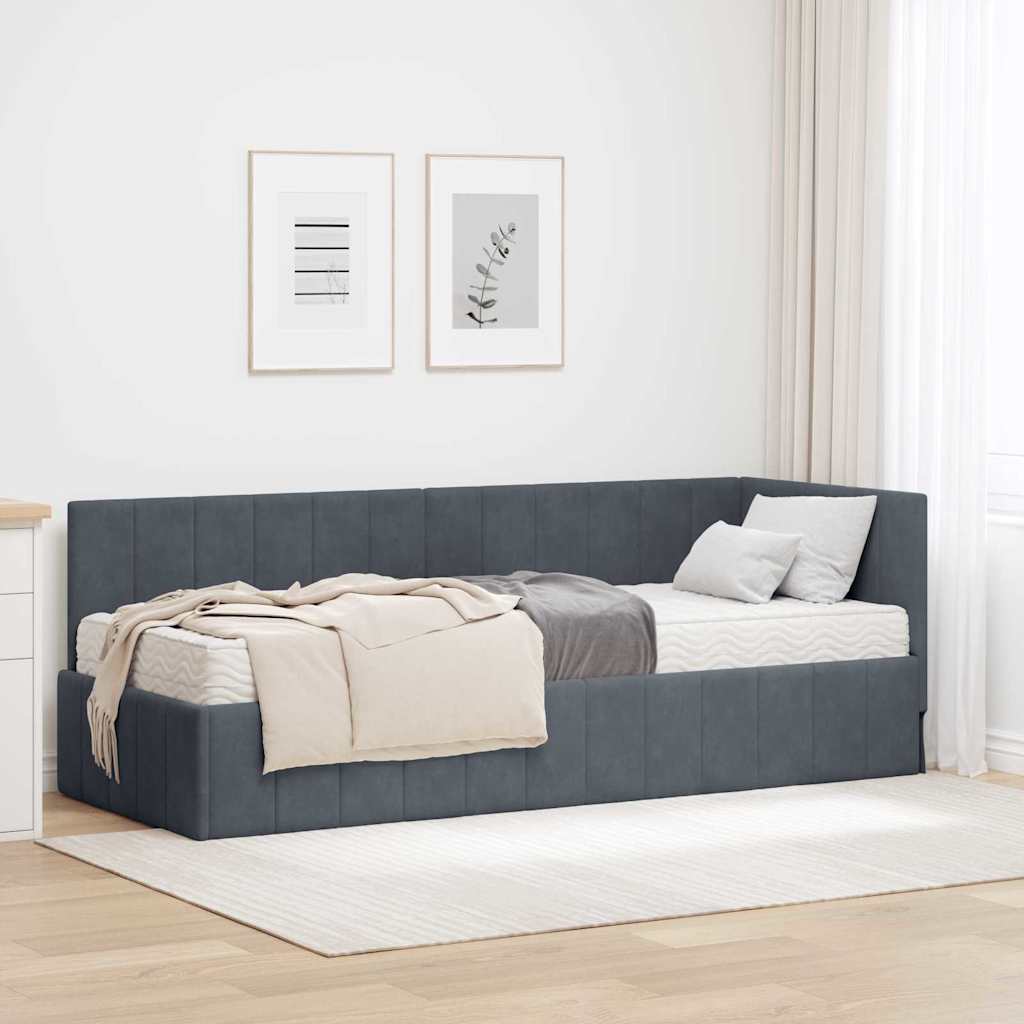 vidaXL Hoekbedframe met matras Blauw 80 x 200 cm Fluweel