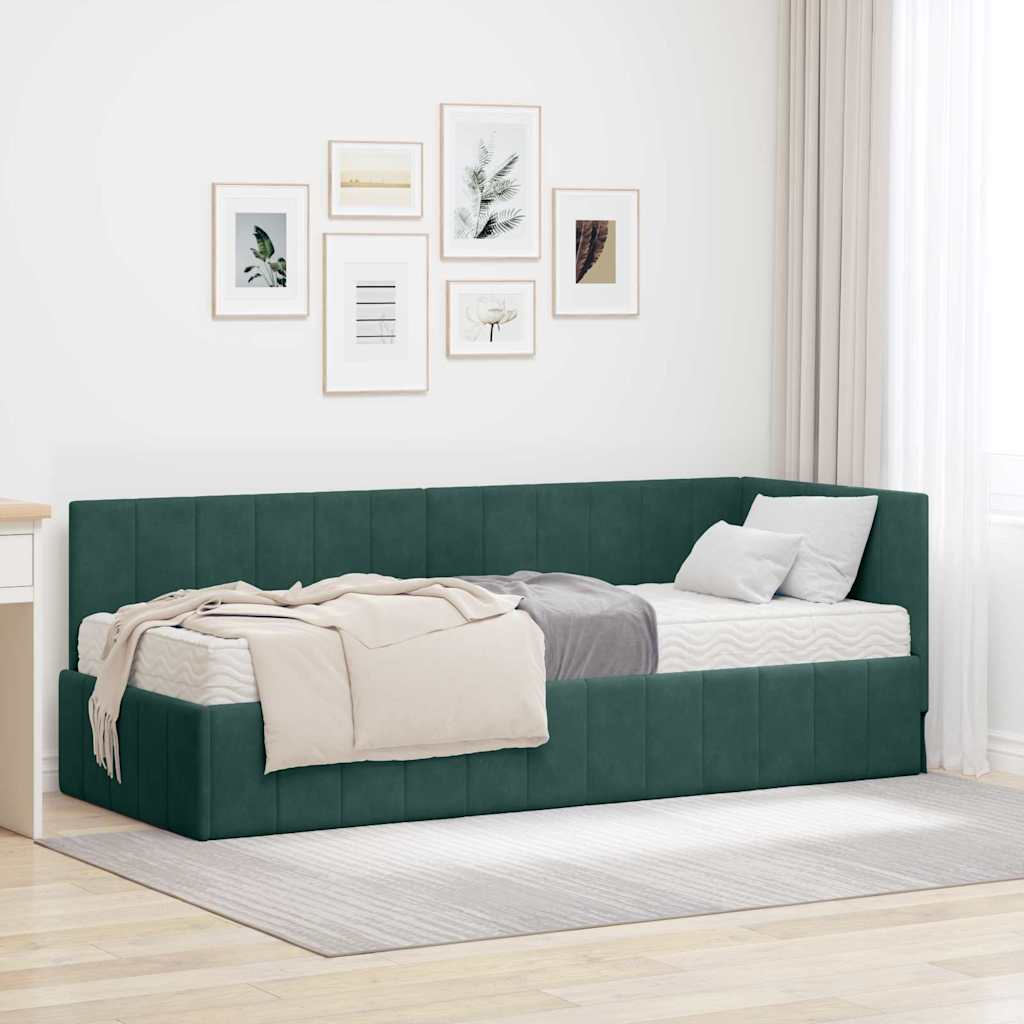 vidaXL Hoekbedframe met matras Blauw 80 x 200 cm Fluweel