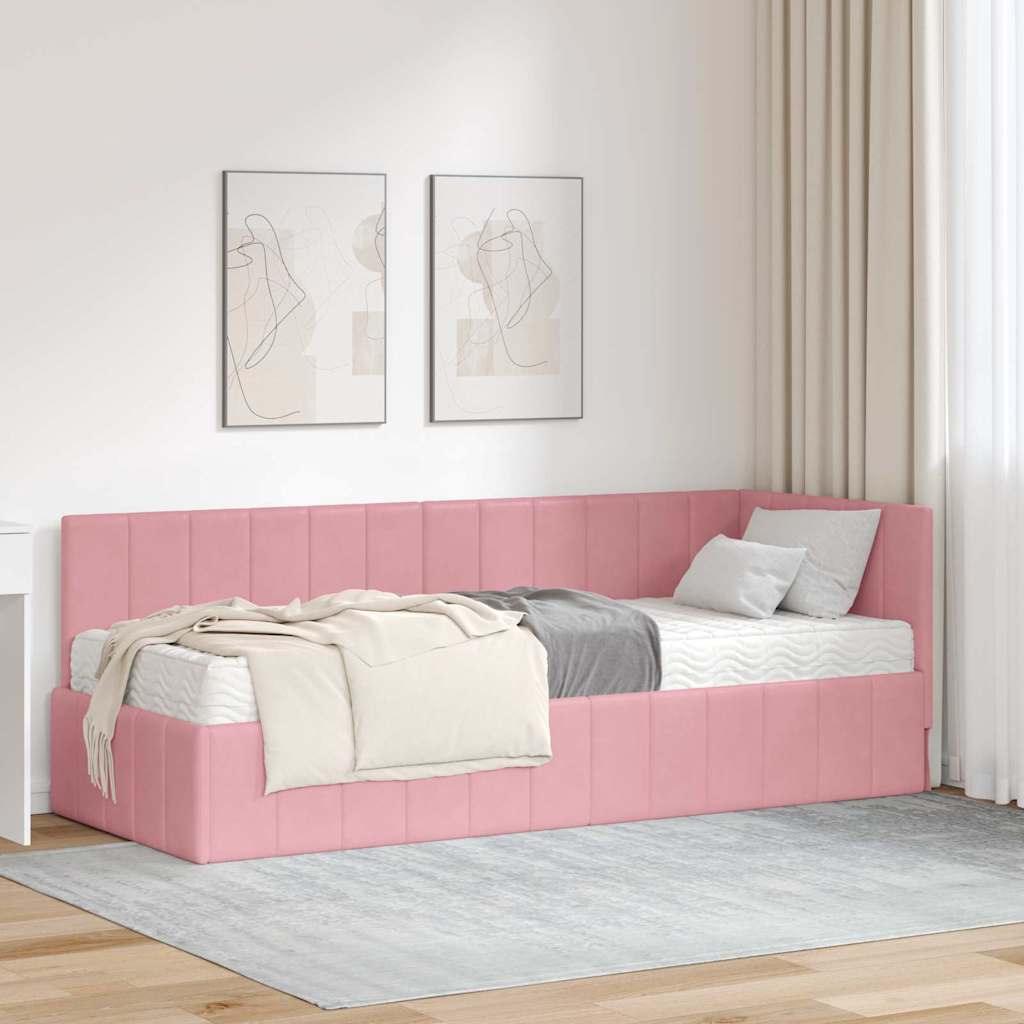 vidaXL Hoekbedframe met matras Blauw 80 x 200 cm Fluweel