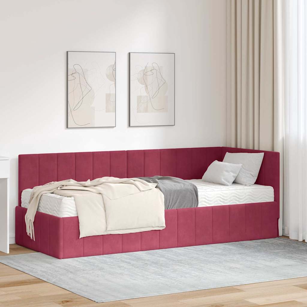 vidaXL Hoekbedframe met matras Blauw 80 x 200 cm Fluweel