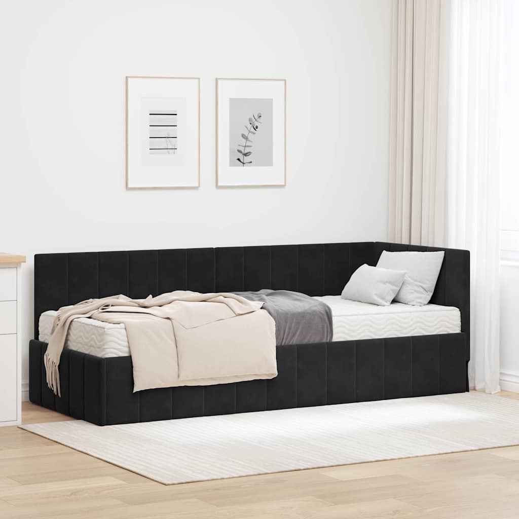 vidaXL Hoekbedframe met matras Blauw 80 x 200 cm Fluweel