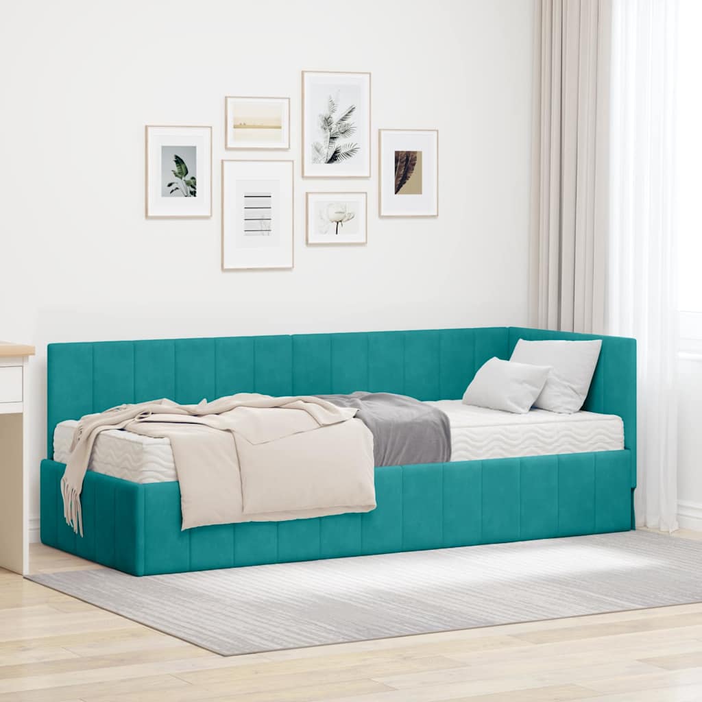 vidaXL Hoekbedframe met matras Blauw 80 x 200 cm Fluweel
