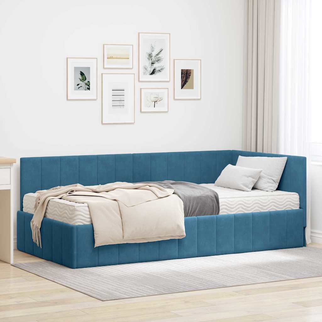 vidaXL Hoekbedframe met matras Blauw 80 x 200 cm Fluweel