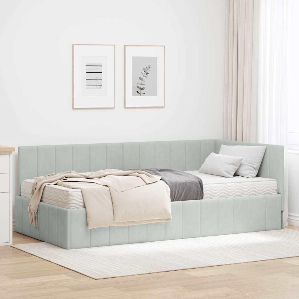 vidaXL Hoekbedframe met matras Blauw 80 x 200 cm Fluweel