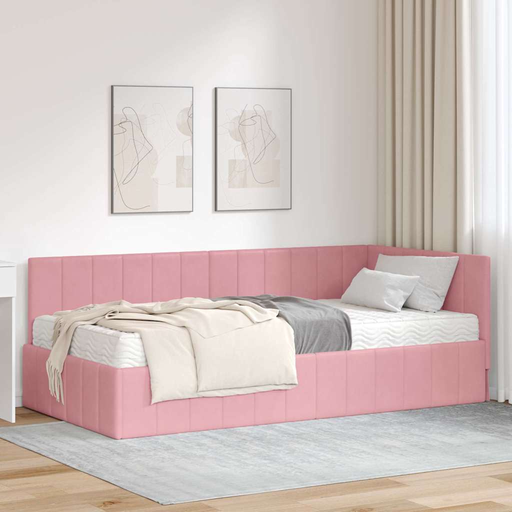 vidaXL Hoekbedframe met matras Blauw 80 x 200 cm Fluweel