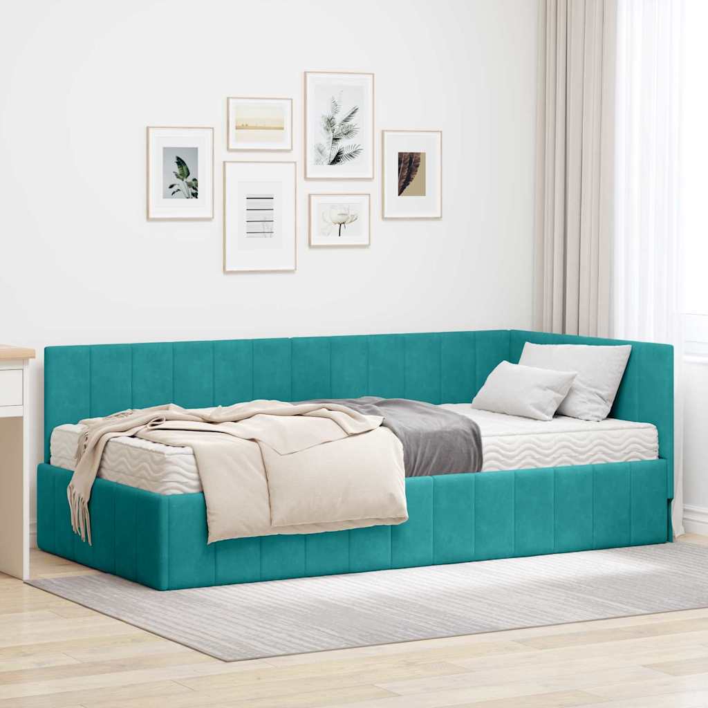 vidaXL Hoekbedframe met matras Blauw 80 x 200 cm Fluweel