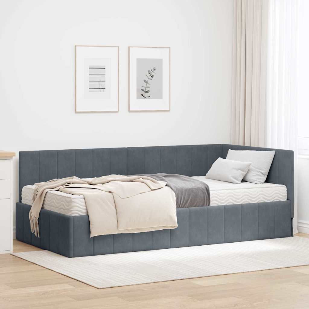 vidaXL Hoekbedframe met matras Blauw 80 x 200 cm Fluweel