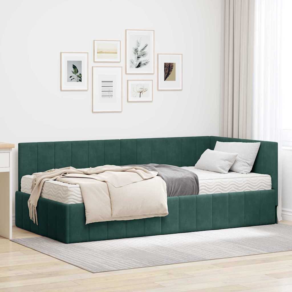 vidaXL Hoekbedframe met matras Blauw 80 x 200 cm Fluweel