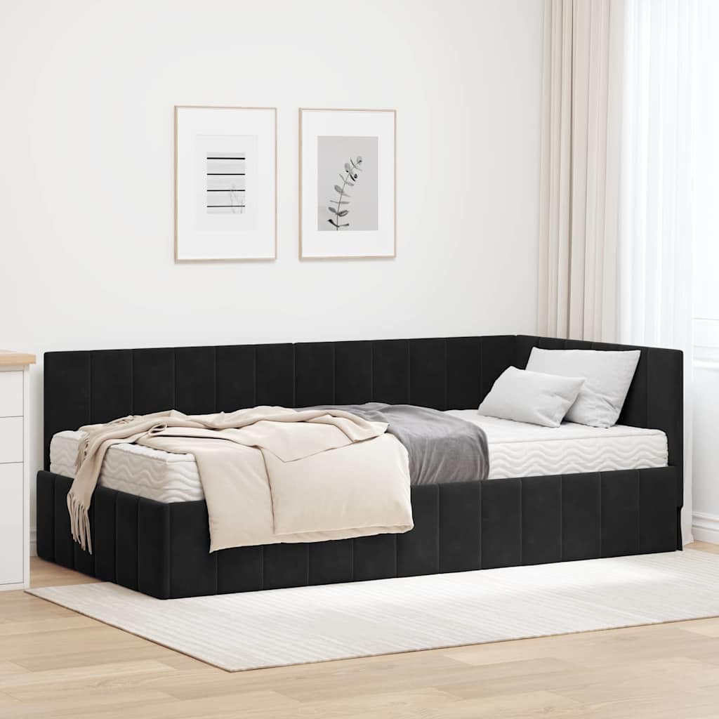 vidaXL Hoekbedframe met matras Blauw 80 x 200 cm Fluweel