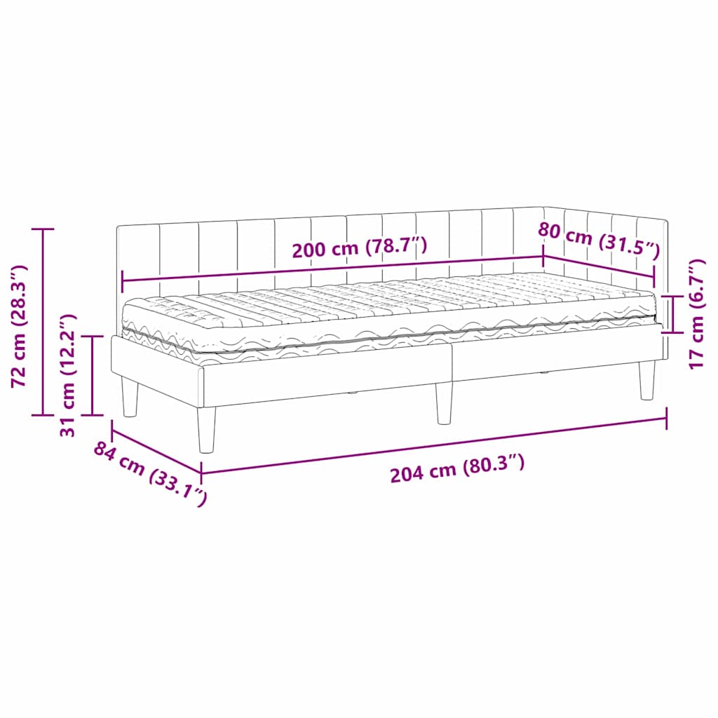 vidaXL Hoekbedframe met matras Blauw 80 x 200 cm Fluweel