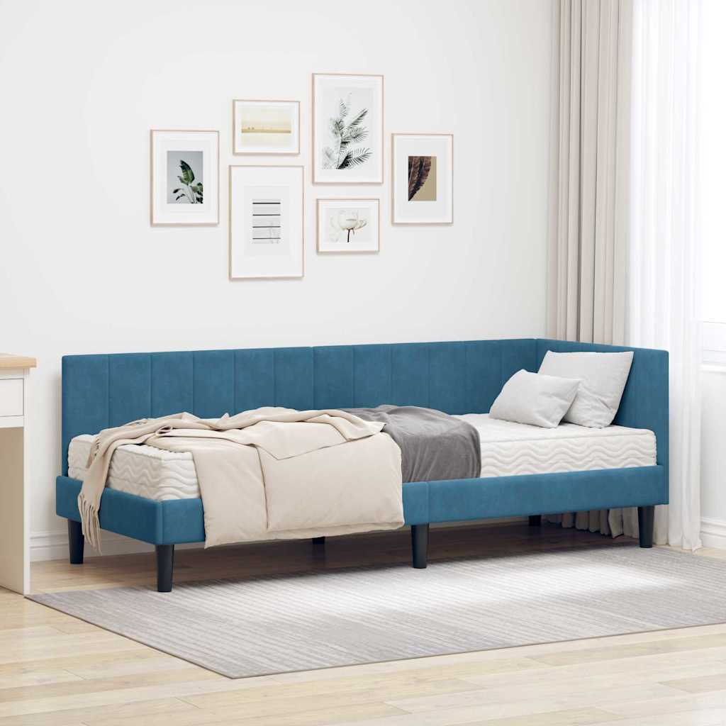 vidaXL Hoekbedframe met matras Blauw 80 x 200 cm Fluweel
