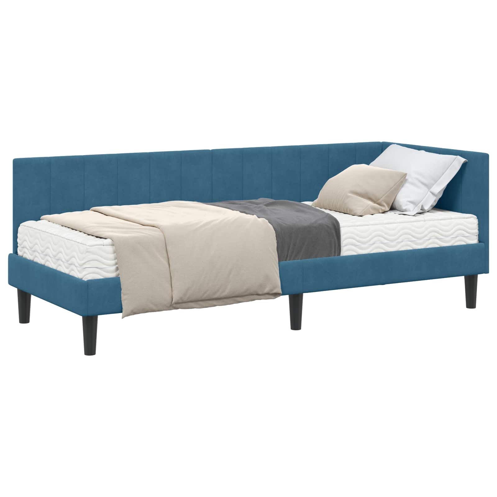 vidaXL Hoekbedframe met matras Blauw 80 x 200 cm Fluweel