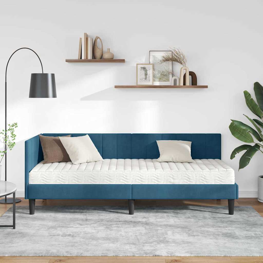vidaXL Hoekbedframe met matras Blauw 80 x 200 cm Fluweel