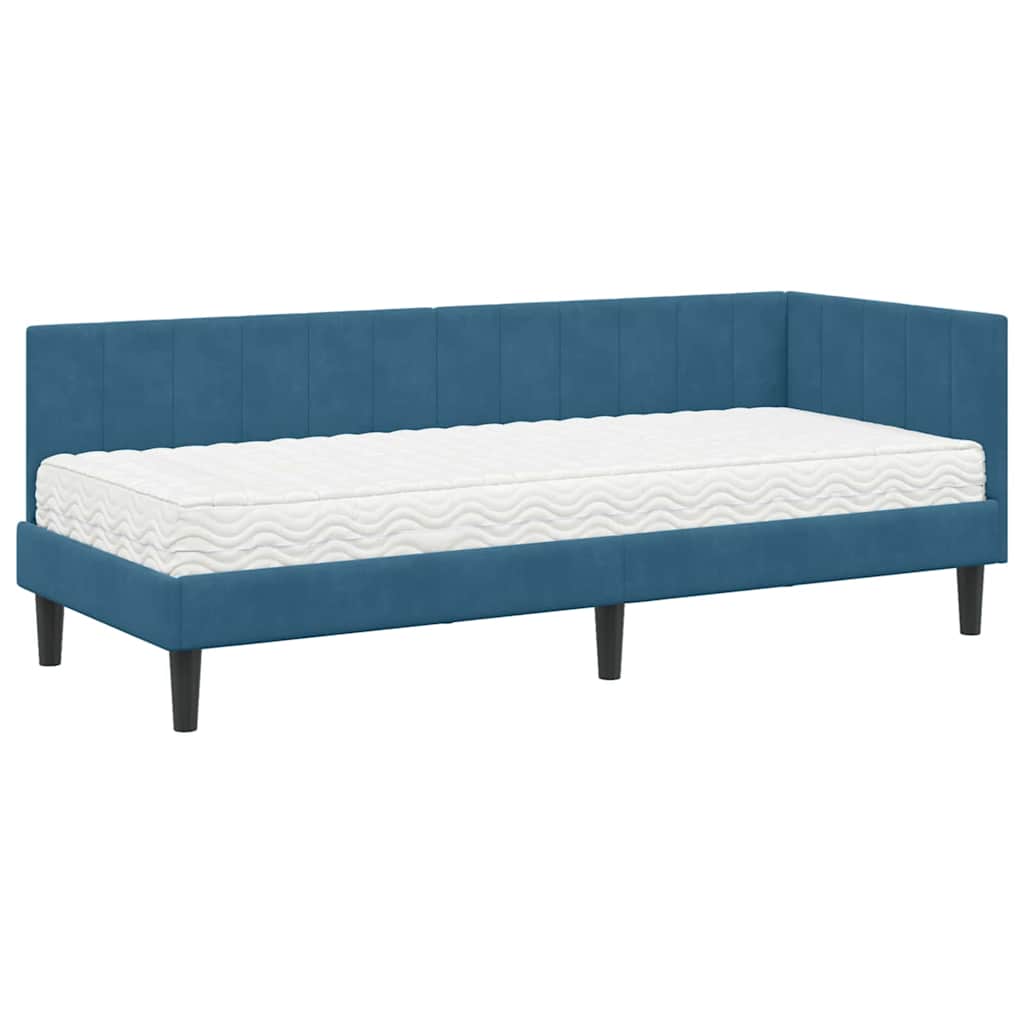 vidaXL Hoekbedframe met matras Blauw 80 x 200 cm Fluweel
