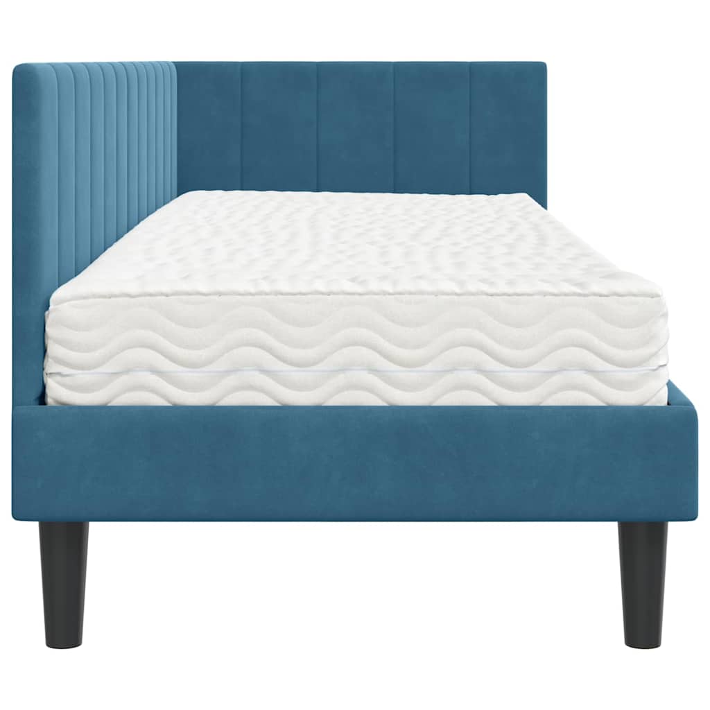vidaXL Hoekbedframe met matras Blauw 80 x 200 cm Fluweel