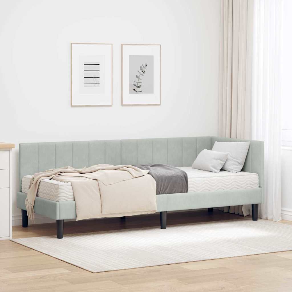 vidaXL Hoekbedframe met matras Blauw 80 x 200 cm Fluweel