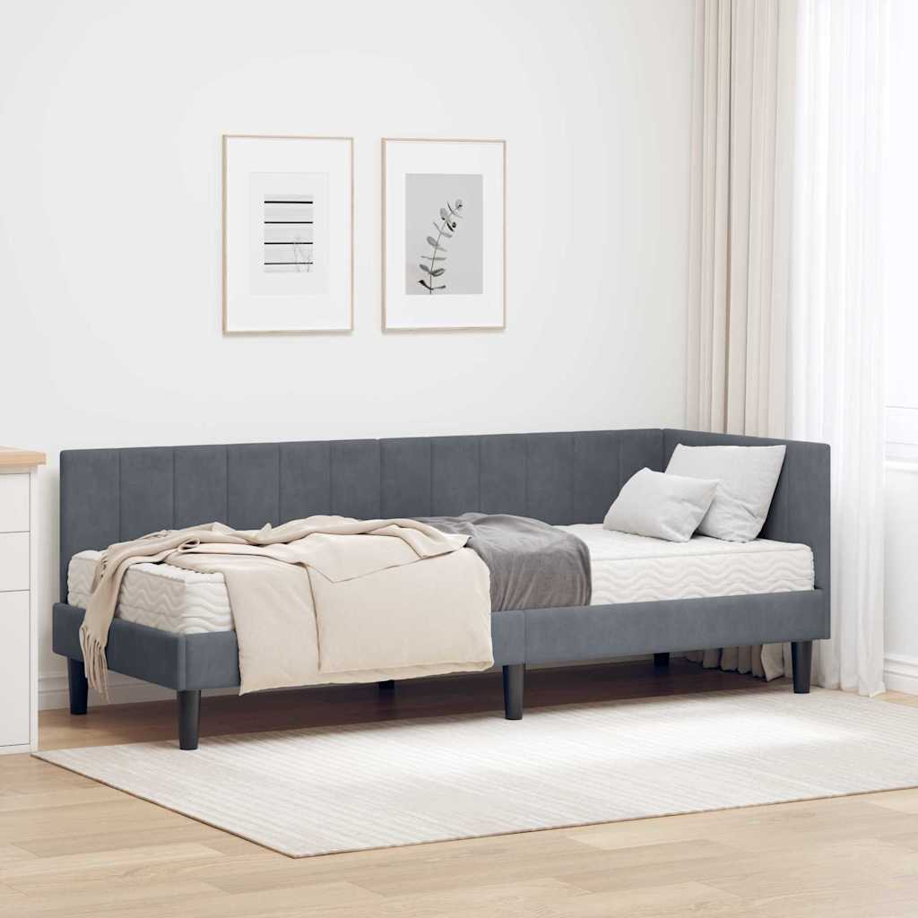 vidaXL Hoekbedframe met matras Blauw 80 x 200 cm Fluweel