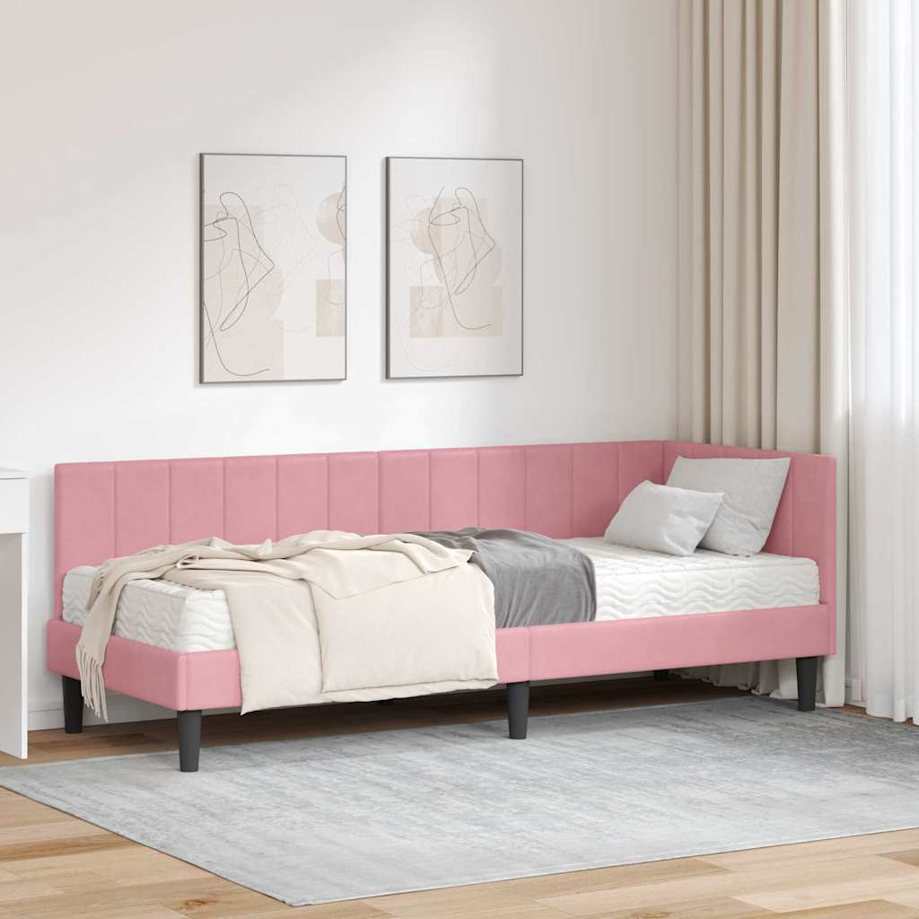 vidaXL Hoekbedframe met matras Blauw 80 x 200 cm Fluweel