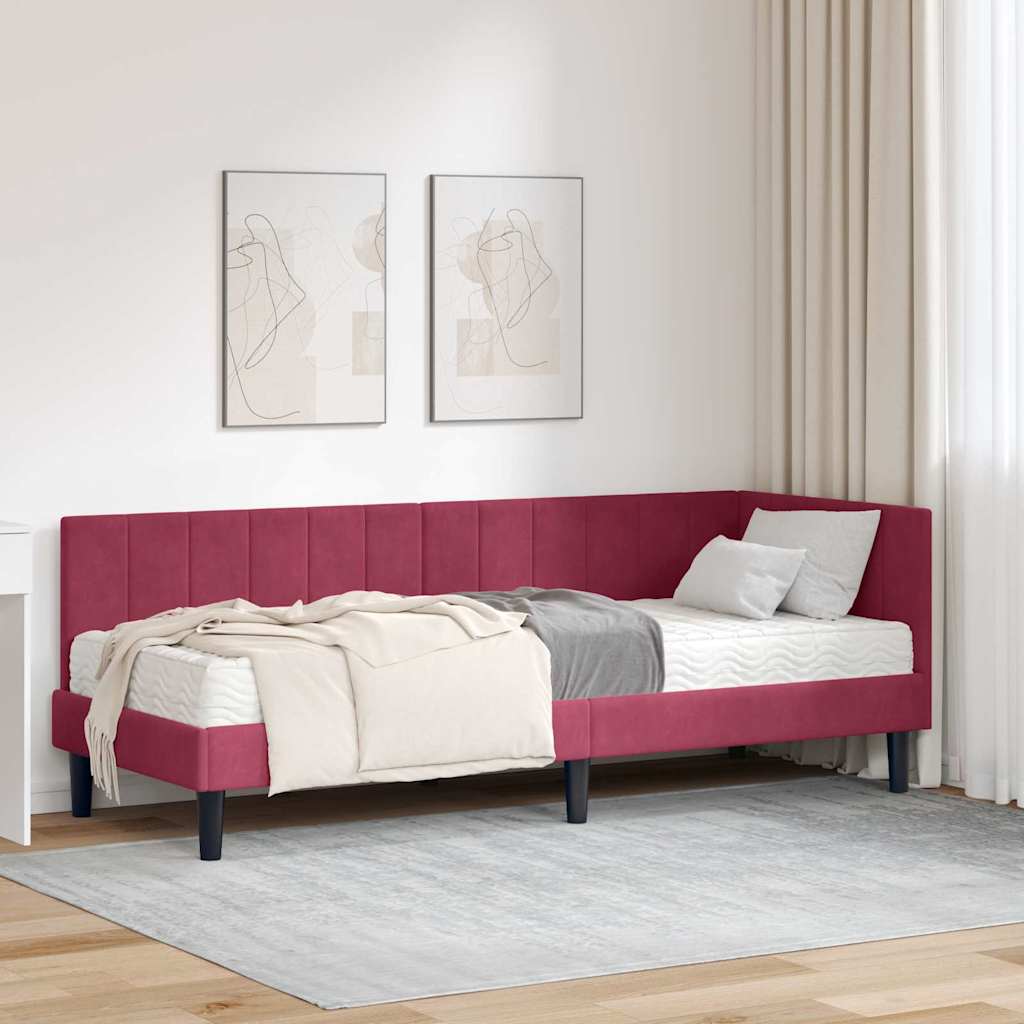 vidaXL Hoekbedframe met matras Blauw 80 x 200 cm Fluweel