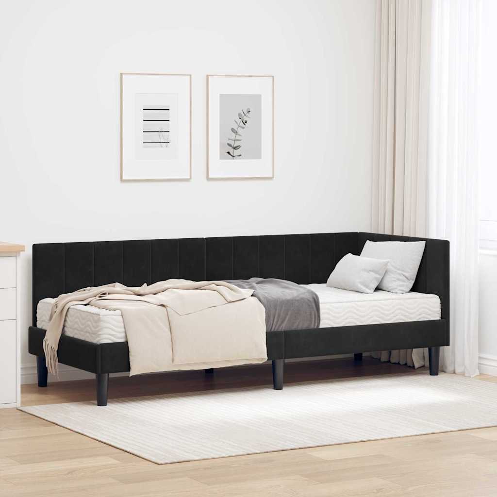 vidaXL Hoekbedframe met matras Blauw 80 x 200 cm Fluweel