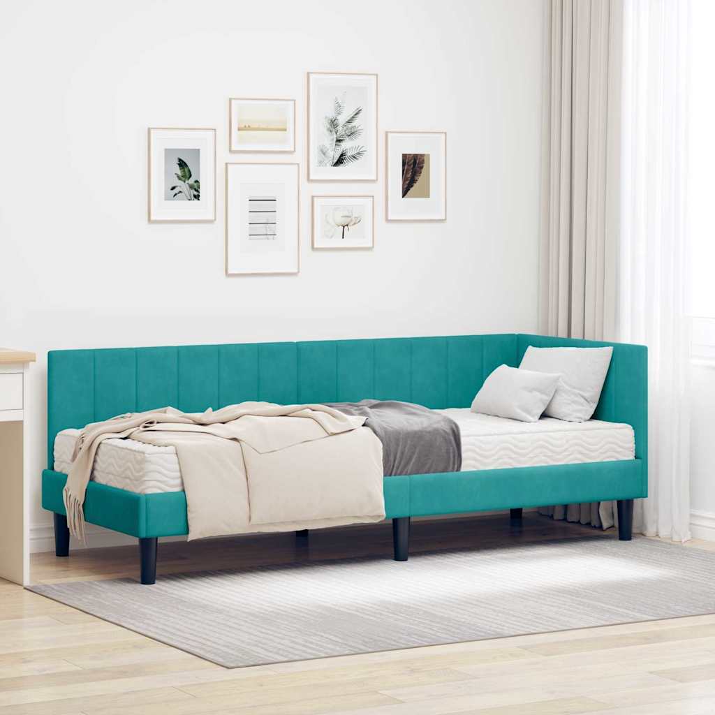 vidaXL Hoekbedframe met matras Blauw 80 x 200 cm Fluweel