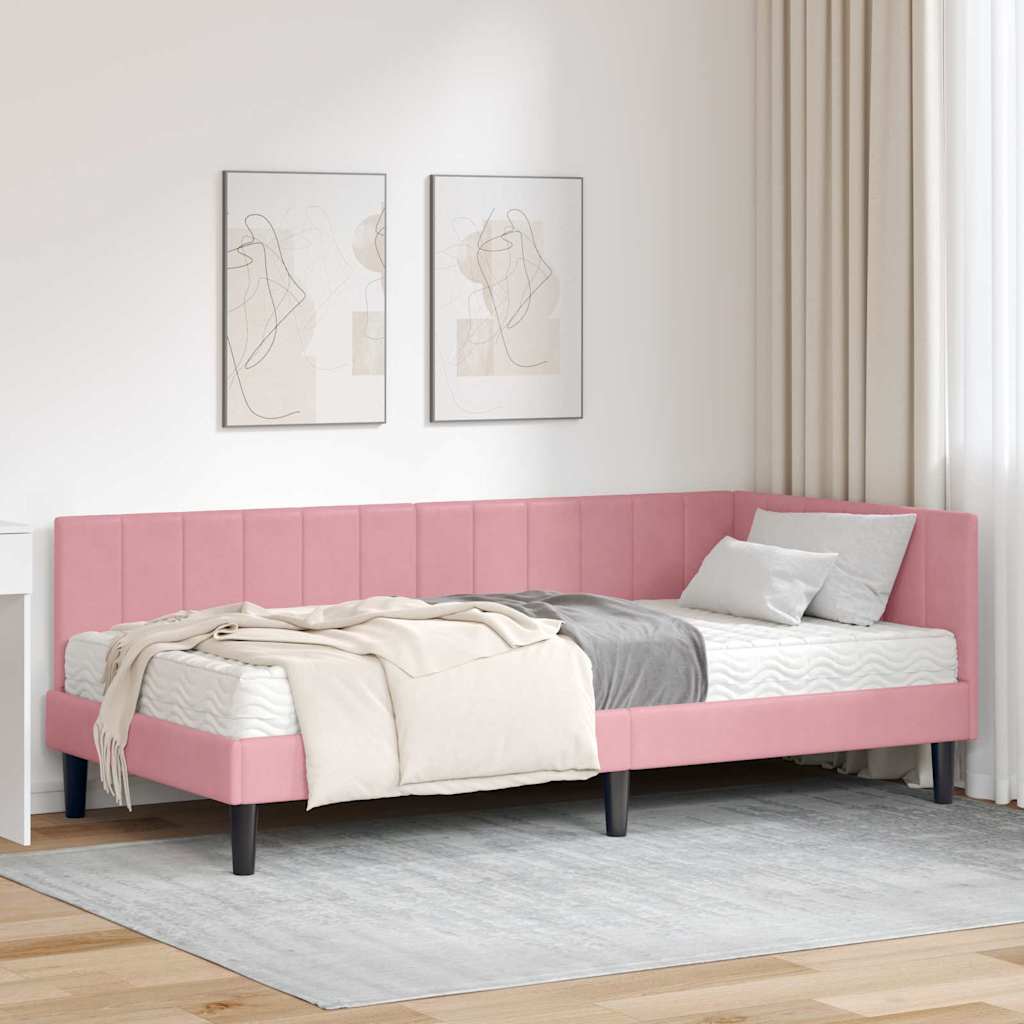 vidaXL Hoekbedframe met matras Blauw 80 x 200 cm Fluweel