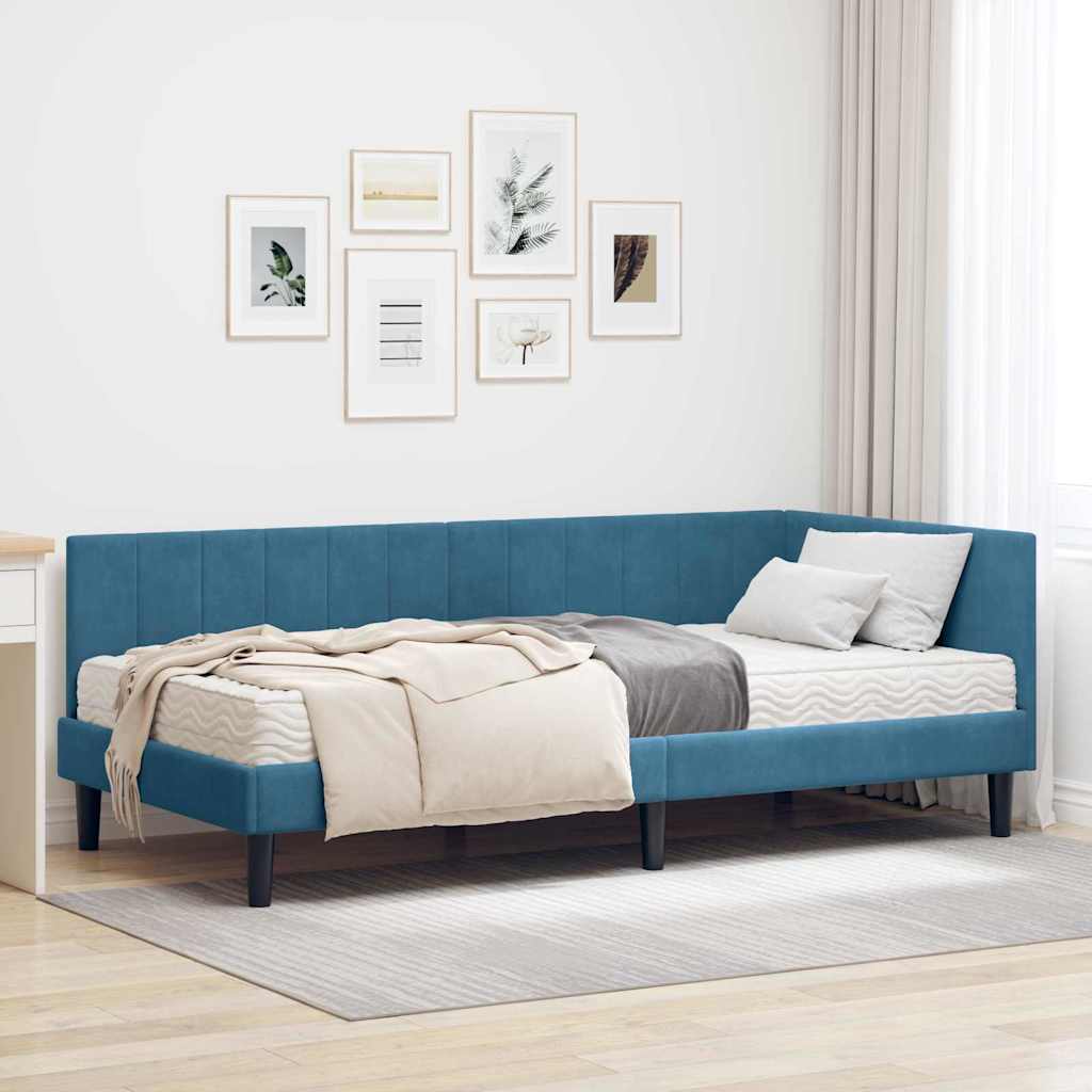 vidaXL Hoekbedframe met matras Blauw 80 x 200 cm Fluweel