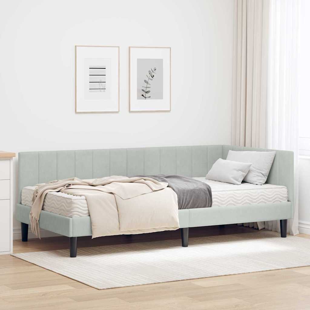 vidaXL Hoekbedframe met matras Blauw 80 x 200 cm Fluweel