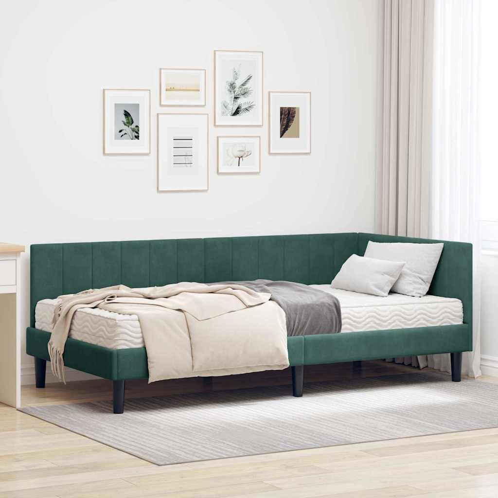 vidaXL Hoekbedframe met matras Blauw 80 x 200 cm Fluweel