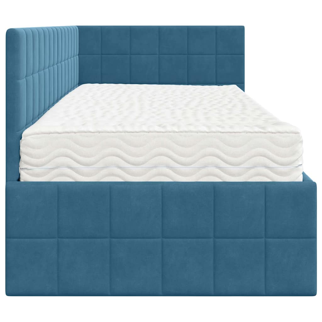 vidaXL Hoekbedframe met Matras met hoofdeinde 2 pcs Blauw Fluweel