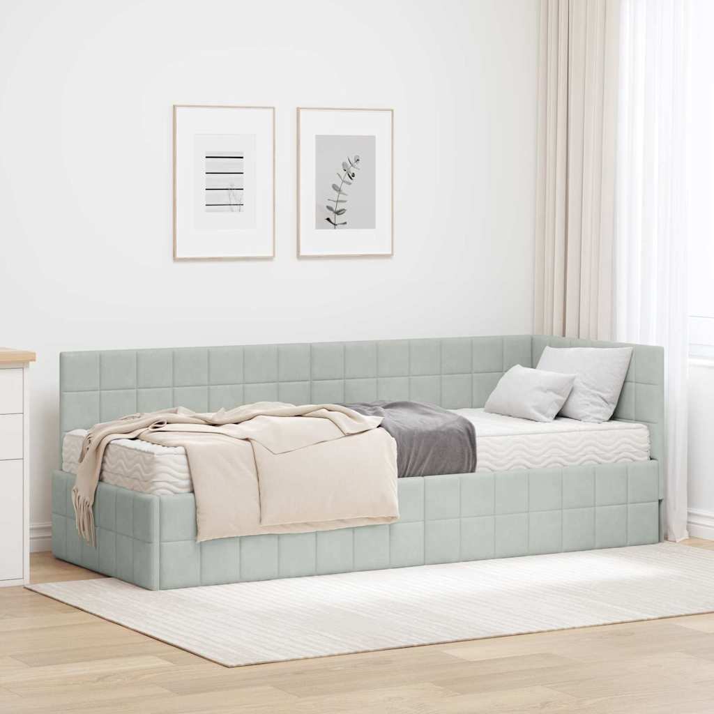 vidaXL Hoekbedframe met Matras met hoofdeinde 2 pcs Blauw Fluweel
