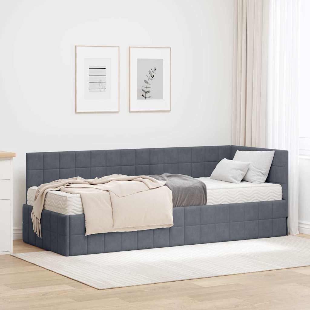 vidaXL Hoekbedframe met Matras met hoofdeinde 2 pcs Blauw Fluweel
