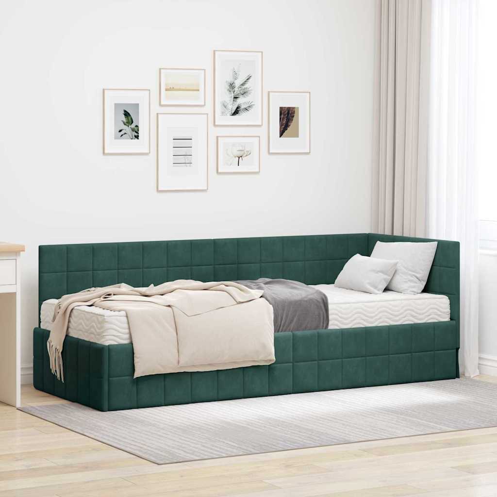 vidaXL Hoekbedframe met Matras met hoofdeinde 2 pcs Blauw Fluweel