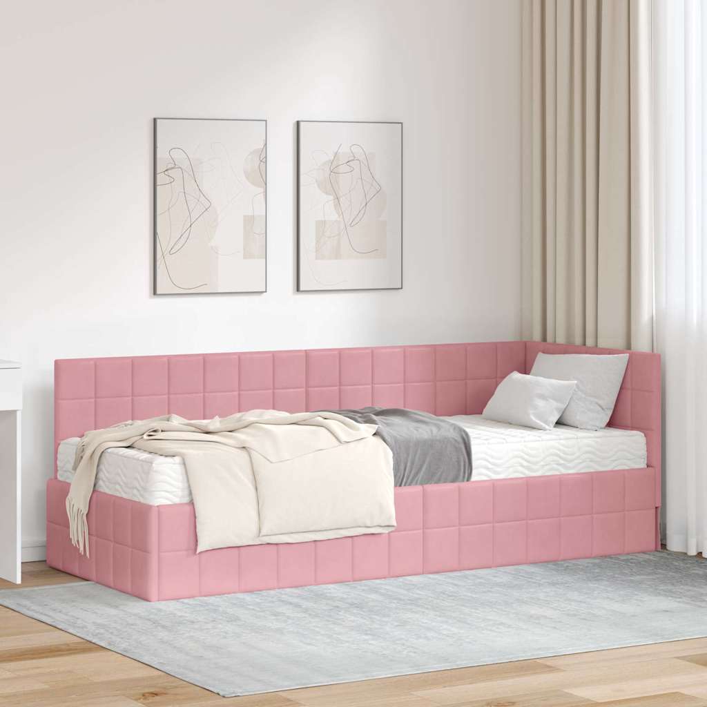 vidaXL Hoekbedframe met Matras met hoofdeinde 2 pcs Blauw Fluweel