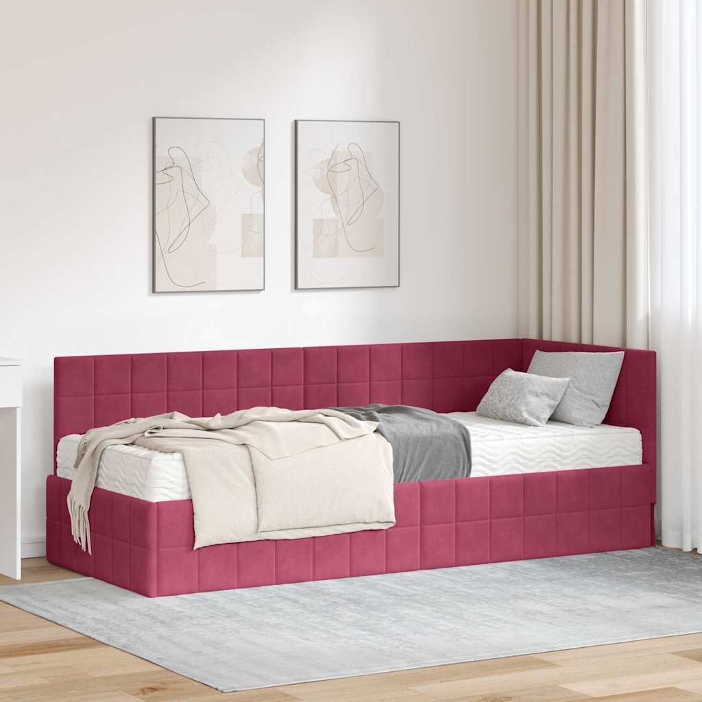vidaXL Hoekbedframe met Matras met hoofdeinde 2 pcs Blauw Fluweel