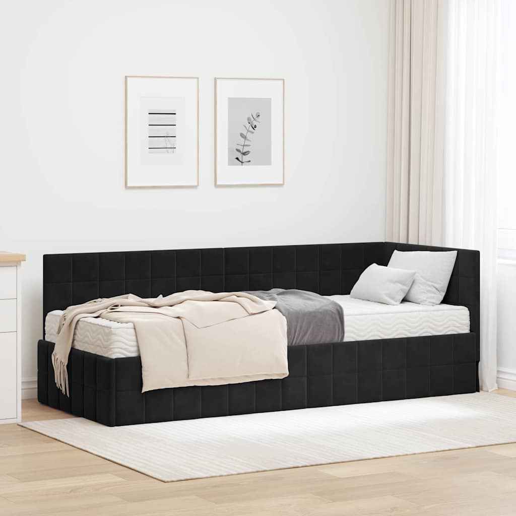 vidaXL Hoekbedframe met Matras met hoofdeinde 2 pcs Blauw Fluweel