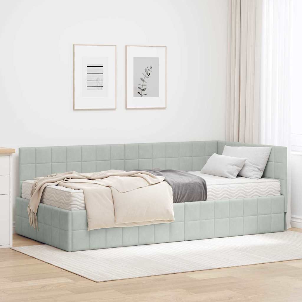 vidaXL Hoekbedframe met Matras met hoofdeinde 2 pcs Blauw Fluweel